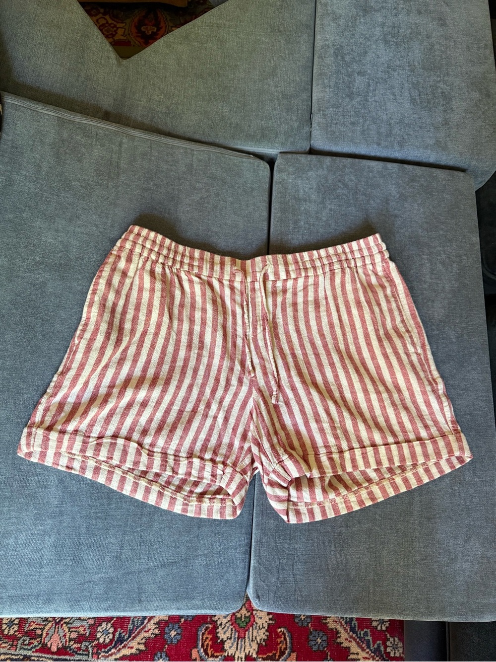 Old Navy Red and White Striped Linen- Blend Shorts
